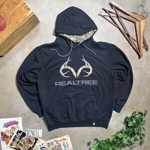 Vintage Y2K Realtree Basic Camo Hoodie Mens Large Spellout Camouflage Sweatshirt